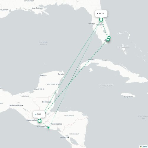 Mapa lotu bezpośredniego Orlando – Gwatemala