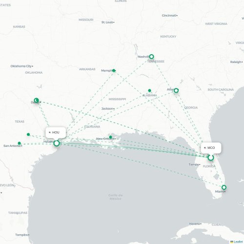 Orlando - Houston kaart van rechtstreekse vlucht