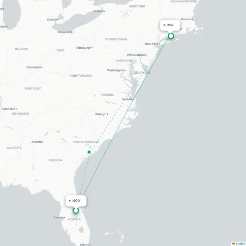 Mapa lotu bezpośredniego Orlando – New Haven