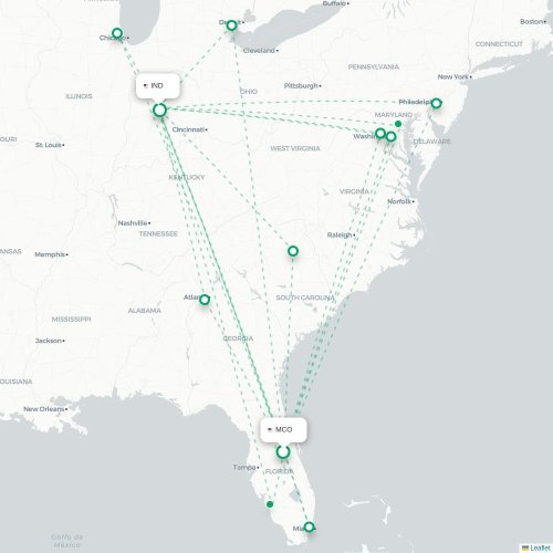 Orlando - Indianapolis karta över direktflyg