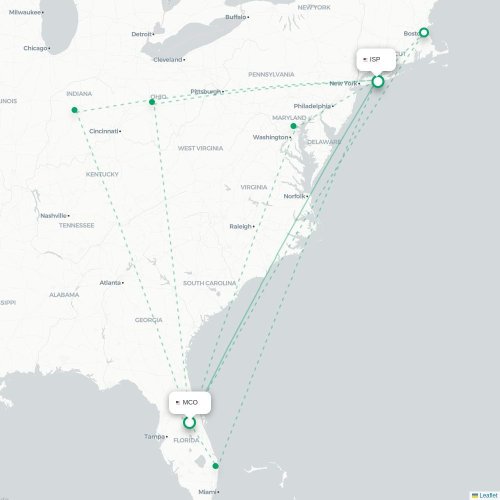Mapa lotu bezpośredniego Orlando – Islip