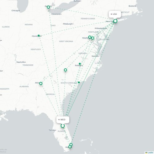 Mapa de vuelo directo Orlando - Nueva York