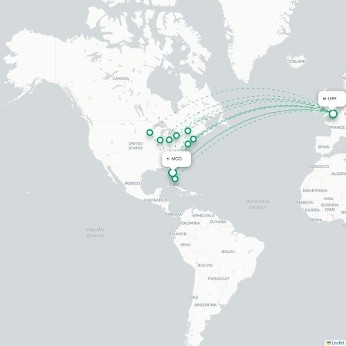 Mapa de vuelo directo Orlando - Londres