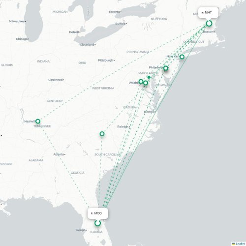 Mapa lotu bezpośredniego Orlando – Manchester