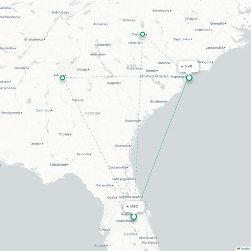 Mapa lotu bezpośredniego Orlando – Myrtle Beach