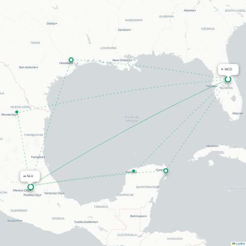 Mapa lotu bezpośredniego Orlando – Meksyk