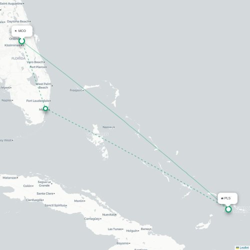 Mapa de vuelo directo Orlando - Providenciales