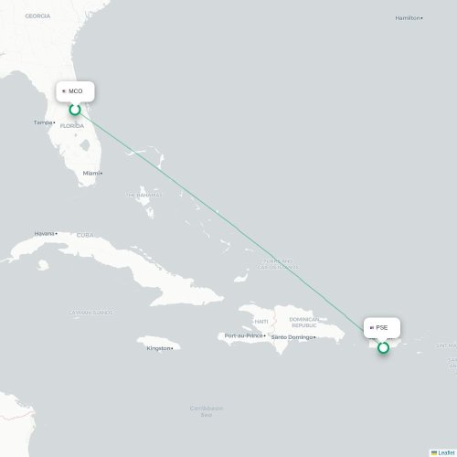Mapa de vuelo directo Orlando - Ponce