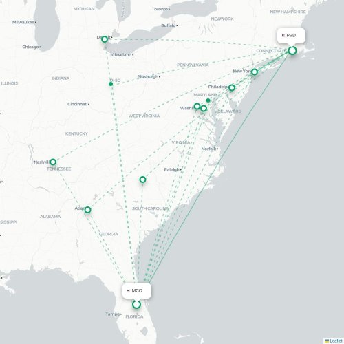 Mapa lotu bezpośredniego Orlando – Providence
