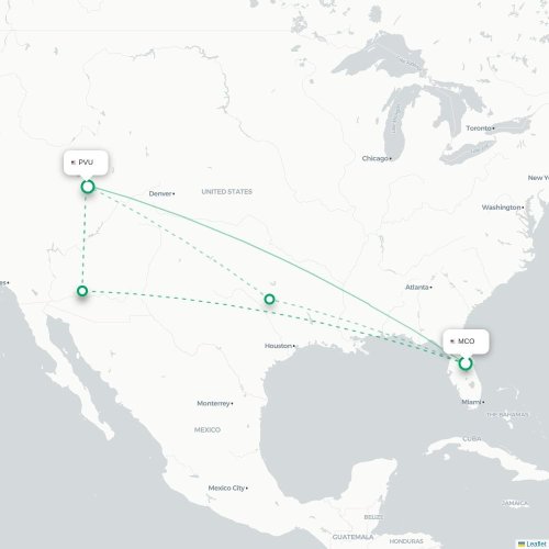 Mapa de vuelo directo Orlando - Provo