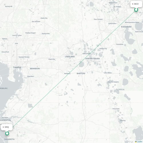 Mapa de vuelo directo Orlando - Sarasota
