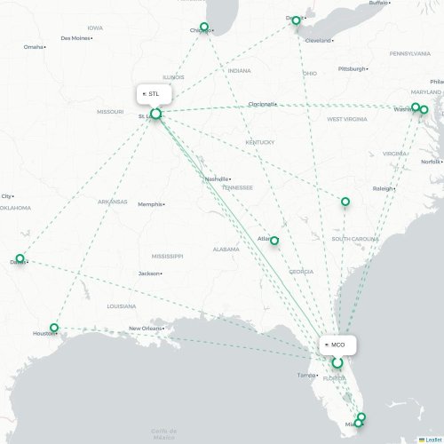 Mapa lotu bezpośredniego Orlando – Saint Louis