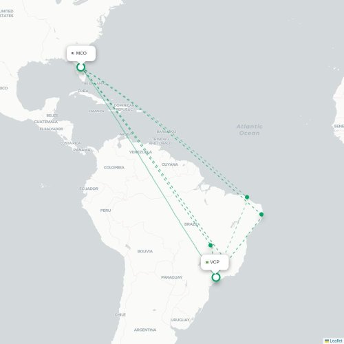 Mapa de vuelo directo Orlando - São Paulo