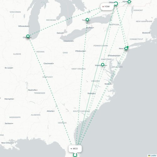 Mapa de vuelo directo Orlando - Ottawa