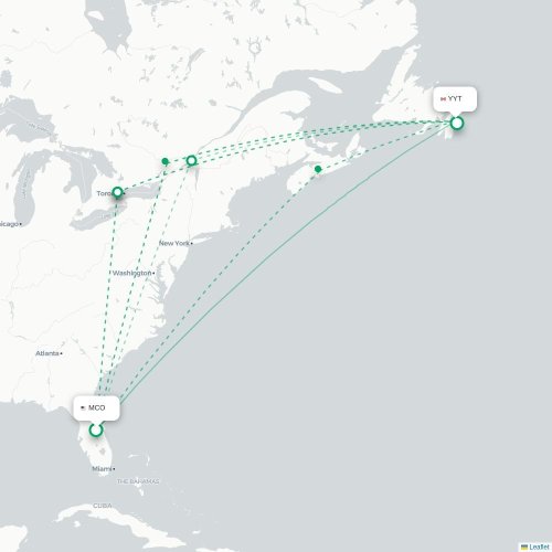 Mapa de vuelo directo Orlando - San Juan de Terranova