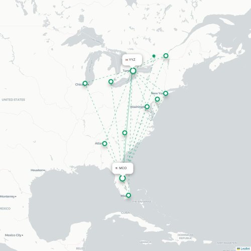 Mapa de vuelo directo Orlando - Toronto