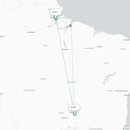 Mapa de vuelo directo Macapá - Brasilia