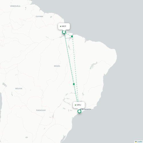 Mapa de vuelo directo Macapá - São Paulo