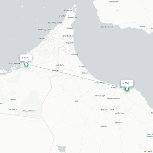 Mapa lotu bezpośredniego Maskat – Abu Zabi