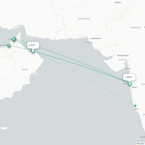 Mapa lotu bezpośredniego Maskat – Mumbaj