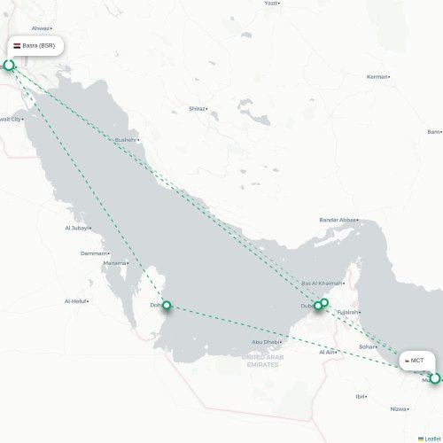 Mapa lotu bezpośredniego Maskat – Al-Basra