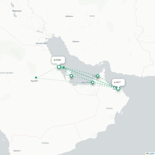 Mapa lotu bezpośredniego Maskat – Ad-Dammam