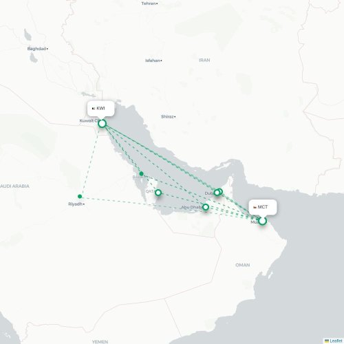 Mapa lotu bezpośredniego Maskat – Kuwejt