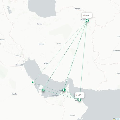 Mapa lotu bezpośredniego Maskat – Meszhed