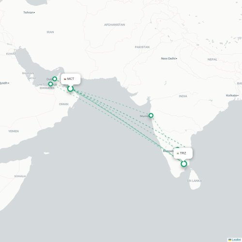 Mapa lotu bezpośredniego Maskat – Tiruchirapalli