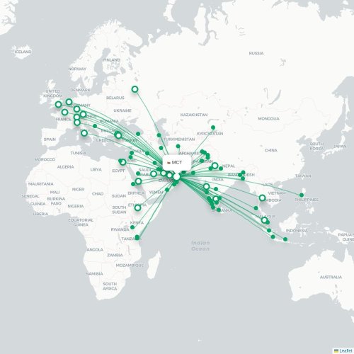 Mapa de vuelo directo Mascate - Pekín