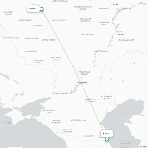 Mapa de vuelo directo Makhachkala - Moscú
