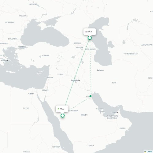 Mapa de vuelo directo Makhachkala - Medina