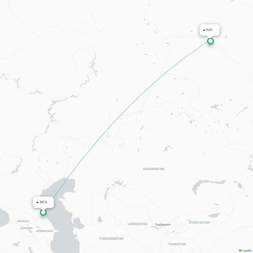 Mapa de vuelo directo Makhachkala - Nizhnevártovsk