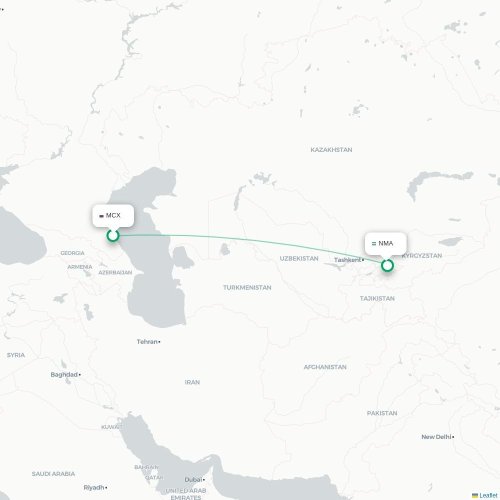 Mapa de vuelo directo Makhachkala - Namangán