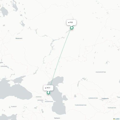 Mapa de vuelo directo Makhachkala - Perm