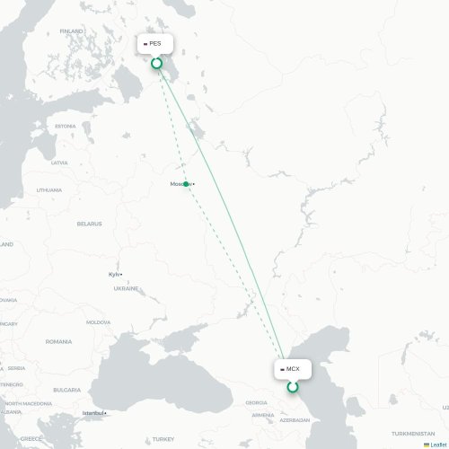 Mapa de vuelo directo Makhachkala - Petrozavodsk