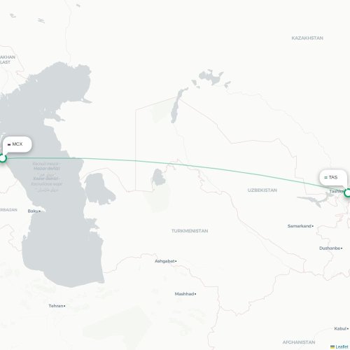 Mapa de vuelo directo Makhachkala - Taskent
