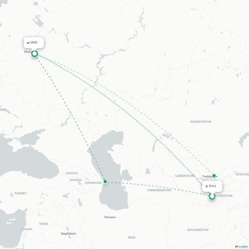 Mapa de vuelo directo Makhachkala - Moscú