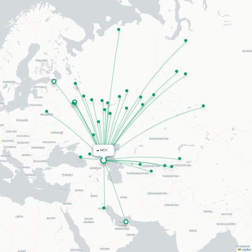 Mapa de vuelo directo Makhachkala - Krasnodar