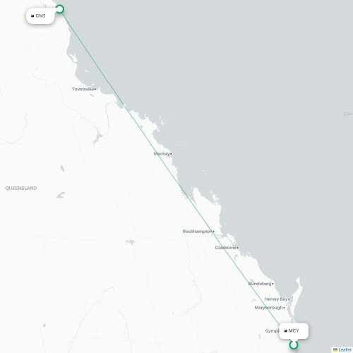 Mapa lotu bezpośredniego Maroochydore – Cairns