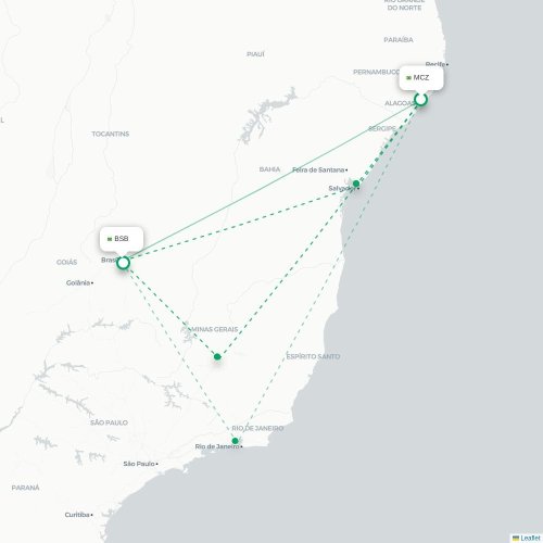 Mapa lotu bezpośredniego Maceió – Brasília