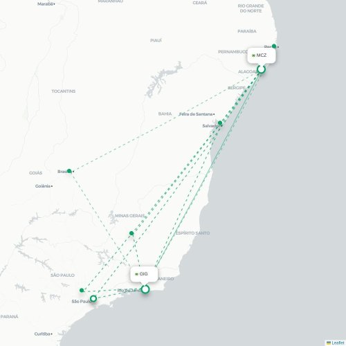 Mapa lotu bezpośredniego Maceió – Rio de Janeiro
