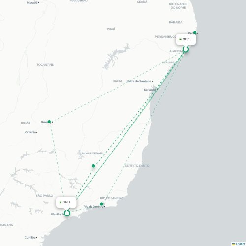 Mapa lotu bezpośredniego Maceió – São Paulo
