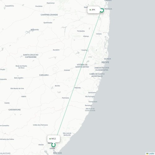 Mapa lotu bezpośredniego Maceió – João Pessoa