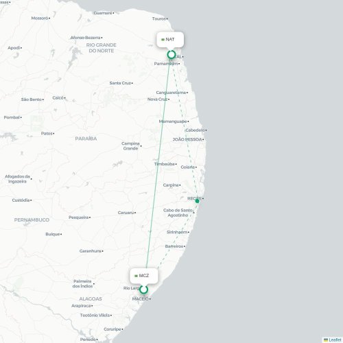 Mapa lotu bezpośredniego Maceió – Natal