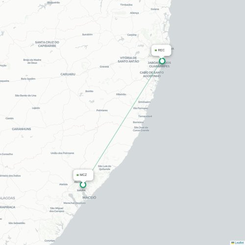Mapa lotu bezpośredniego Maceió – Recife