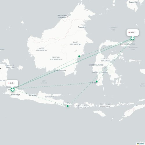 Mapa lotu bezpośredniego Manado – Dżakarta