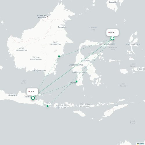 Mapa lotu bezpośredniego Manado – Surabaja