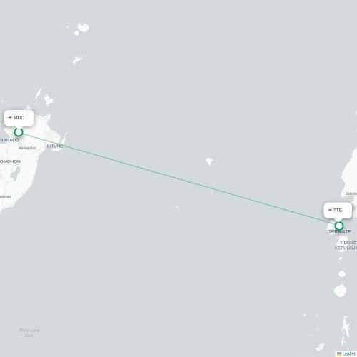 Mapa lotu bezpośredniego Manado – Ternate
