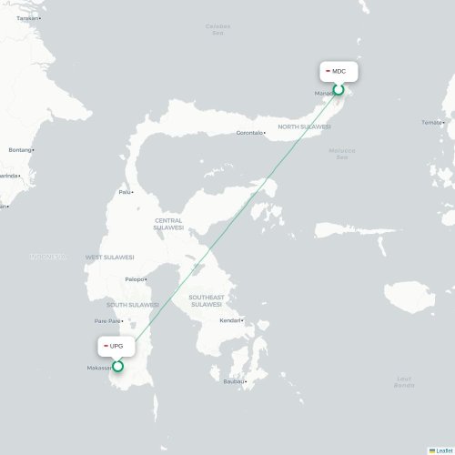 Mapa lotu bezpośredniego Manado – Makasar